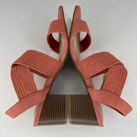 Comfort Womens Peach Criss Cross Block Heeled Size 7.5W Strappy Sandals - Picture 6 of 10